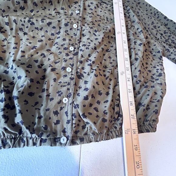 Free People Wishing Well Green Black Cheetah Crop Blouse Women Small - Picture 7 of 8
